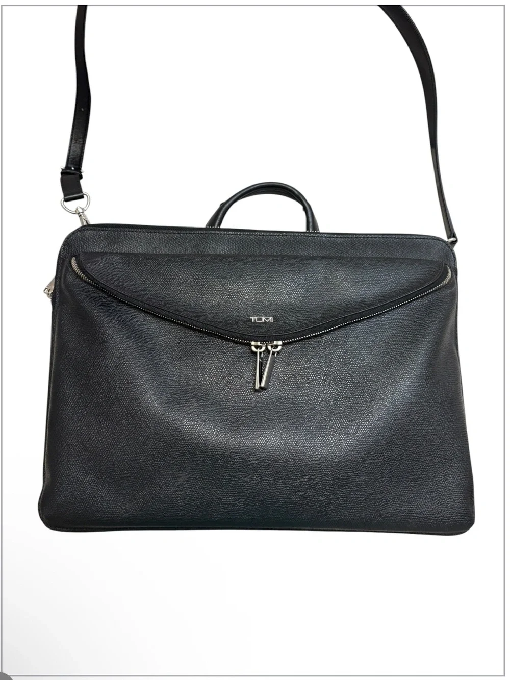TUMI black grained leather laptop crossbody bag